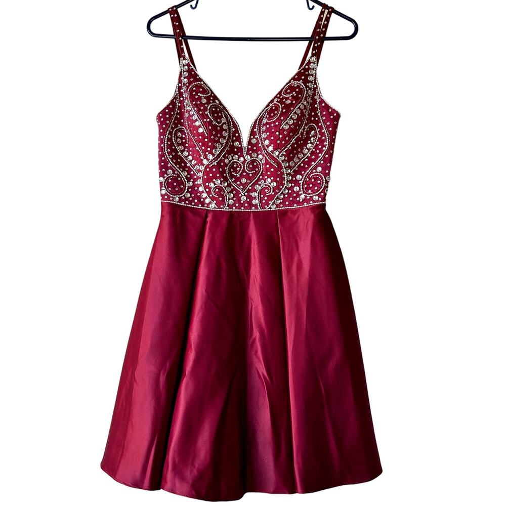 New JJ’s House A-line satin rhinestones mini dress holiday party prom formal  4